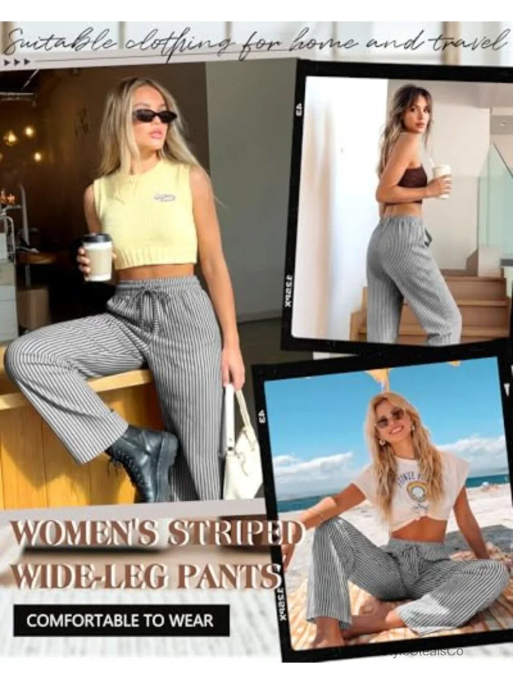 Women's Cotton Pajama Lounge Boxer Pants Wide Leg Drawstring Trousers with
